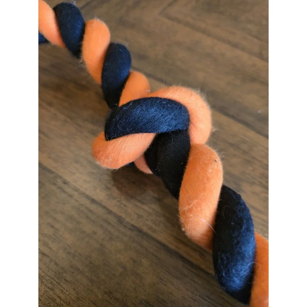 Orange Black Rope Dog Tug Toy Tennis Ball Knotted Chew Fetch Halloween M L XL